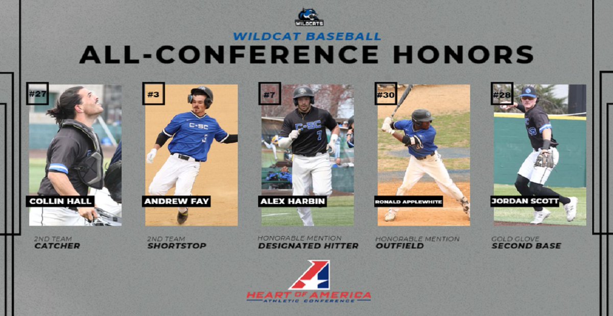 CSCWildcats's tweet image. Baseball: Four Baseball Players Named All-Heart; Scott Wins Gold Glove
- cscwildcats.com/article/5989.p…