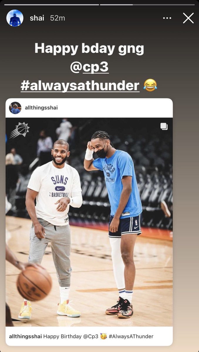 SGA4MVP's tweet photo. Shai wishes his former Mentor CP3 a happy birthday 🥳 https://t.co/Soe9awOcfJ