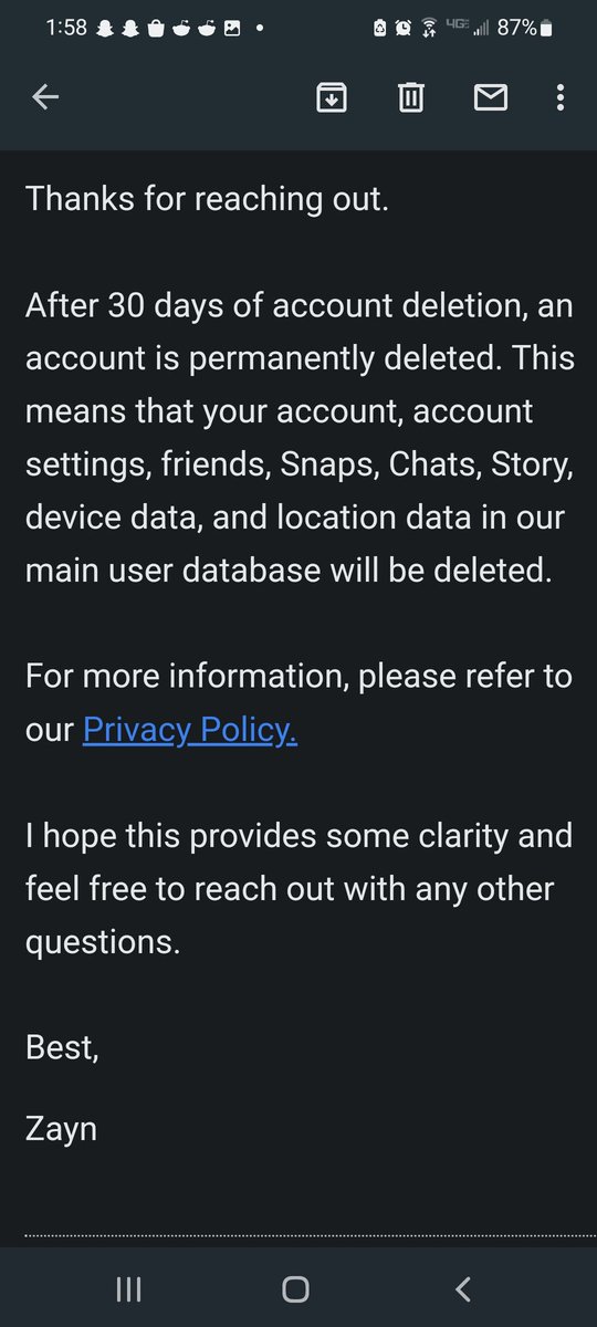 Ticktalk0's tweet photo. @snapchatsupport and for everyone else wondering if your account gets terminated by @Snapchat you can never get it back it's still possible after 30 days if you email them but after that you lose everything yes everything. https://t.co/5xX2VZzdYW