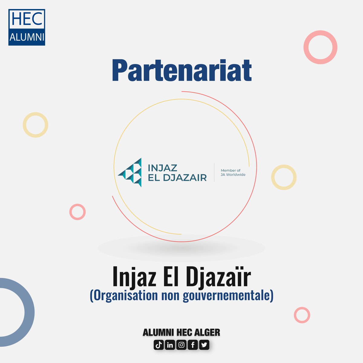 Alumni_hec's tweet photo. ALUMNI a l'immense honneur de vous annoncer son nouveau partenariat avec @injazdz , une fraction d'INJAZ el arab qui a pour but de soutenir les jeunes en mettant en place des programmes de promotion de l'entrepreneuriat ! 🚀

#ALUMNIHECAlger
#partnership https://t.co/8JfMSPFpU2