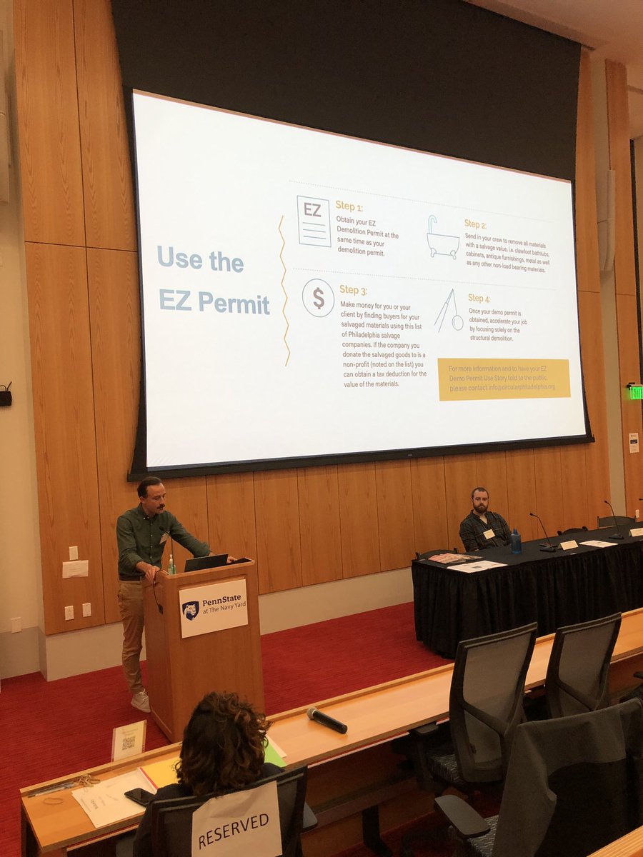samwittchen's tweet photo. Hey look! It’s my rock star co-Director of @CircularPHL, @NicEsposito1, breaking down how to do #deconstruction as an alternative to demolition here in Philly. Just spreading the word about putting the #circulareconomy into practice. NBD. #buildgreen2022 https://t.co/gYqjiNfmOQ