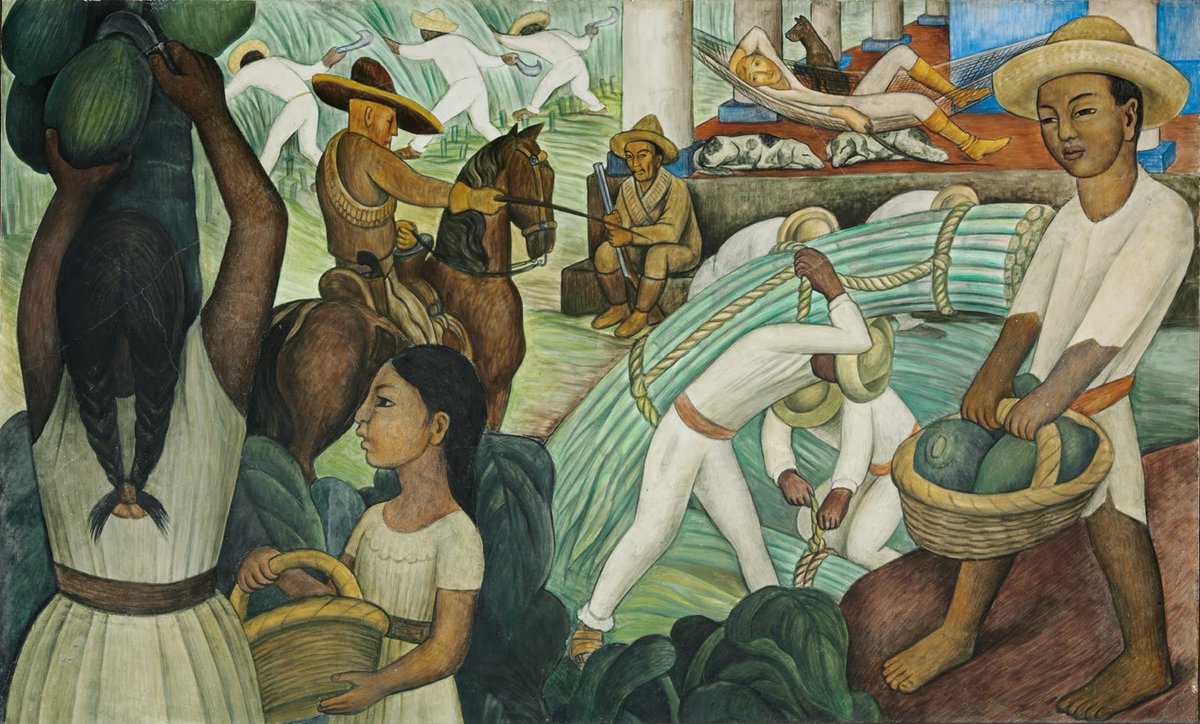 En 1931 Diego Rivera realizó "Caña de azúcar", un pequeño mural transportable para su primera exposición individual en el Museo de Arte Moderno de Nueva York.