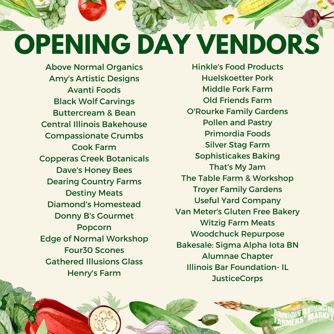 Who's excited for tomorrow's market?? We are thrilled to start our market season off with these awesome vendors, stop by to soak in some sunshine 🌞 and grab some fresh produce, local baked goods, and handmade products.