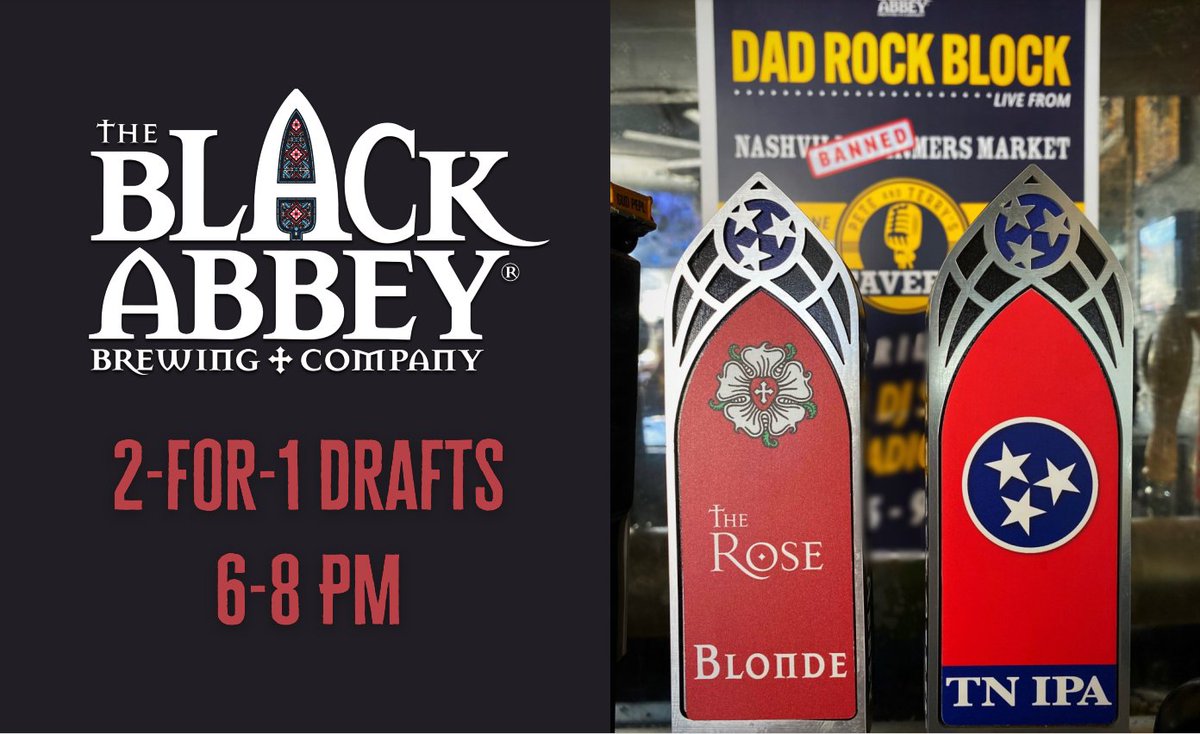 Pete_N_Terrys's tweet photo. Nashville's Vinyl DJ Dads, Dad Rock Block are back for round 2 tonight and so are @BlackAbbeyBrew 2-for-1 drafts!π»
Get ready for the show with a brew and some metal vinyl before you head to Megadeth & Lamb of God!πΈ
#DadRockBlock #BlackAbbeyBrew #2for1s #DraftBeer https://t.co/EhajqL7SlJ