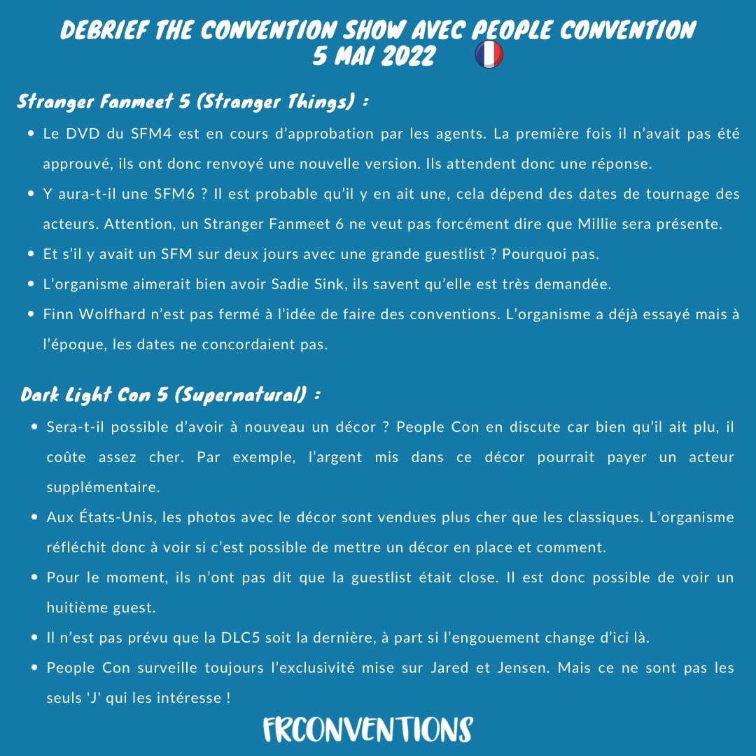 FrConventions's tweet photo. Hier soir nous étions en live avec @peoplecons. On vous fait le récap’ des infos données sur le #SFM5, la #DLC5, la #RIVERCON4, la #EternalCon2, le #PLDay et leur futurs événements 👇 https://t.co/o9Ifpba7SD