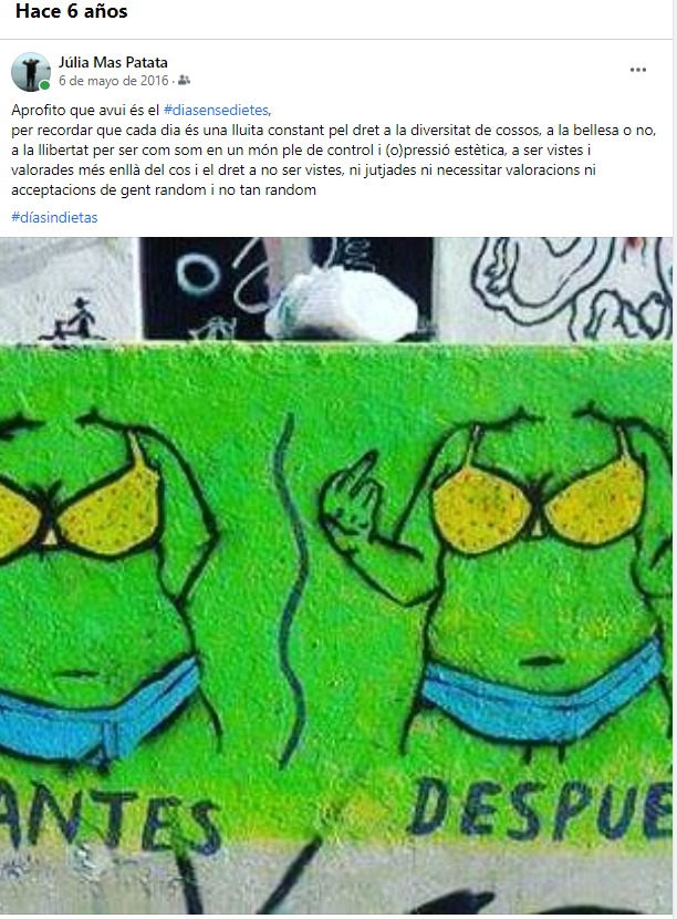 fa 6 anys, i més!, que ja em cago amb les dietes i amb la #pressióestètica #violènciaestètica que ens fa gastar temps, energia i alegria en mutilar i modificar el nostre cos

#bodyneutral i #culpesfora (encara no sé com!(

#diasensedietes
#vidasensedietes
#vidasenseopinolegs