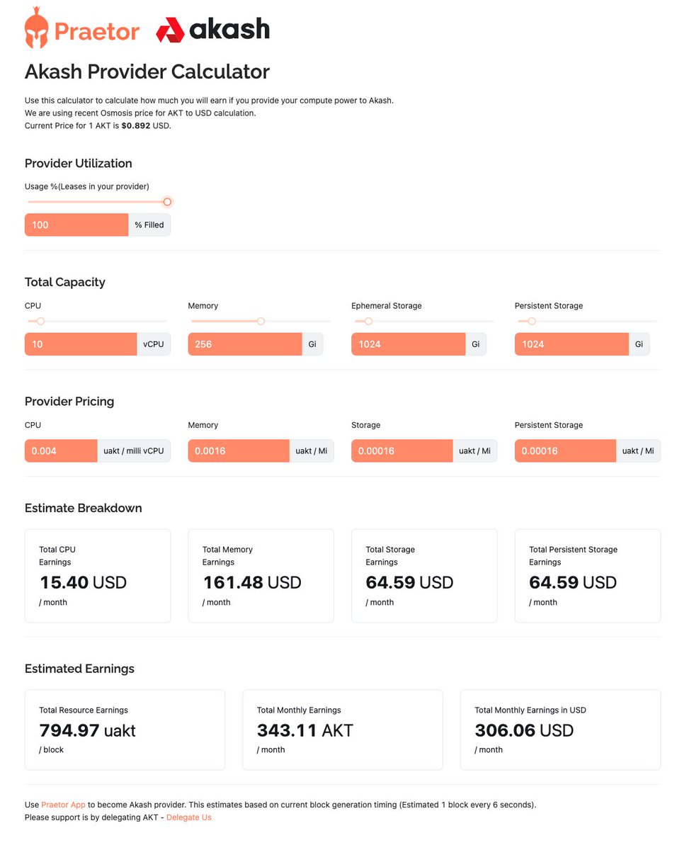 Praetor released an Akash Provider $AKT profitability calculator and its  freaking rad 🔥 👉 https://t.co/EcUOwhQpyz