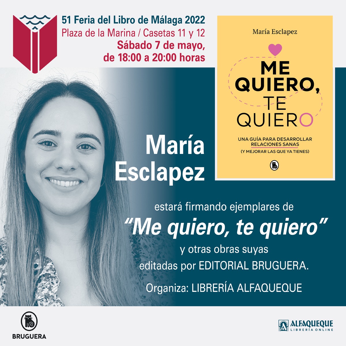 LAlfaqueque's tweet photo. Mañana sábado 7 de mayo a las 18 horas firmará ejemplares @maria_esclapez en el estand número 12 de Alfaqueque.

Feria del Libro de Málaga

#ferialibromalaga  #sexologa #librosrecomendados #malaga #mequierotequiero #inteligenciasexual #islatentaciones #islatentacionesfanclub🍎 https://t.co/WzjGeDxgMm