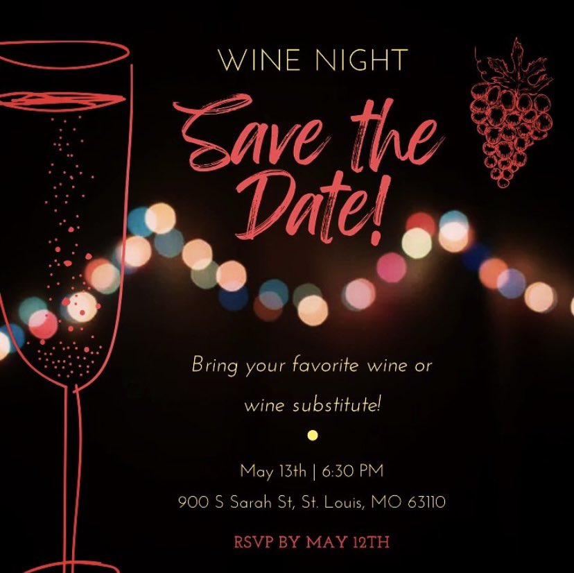 Save the date &amp; join us for wine night one week from today! Bring your favorite wine or wine substitute for everyone to try! 🍇