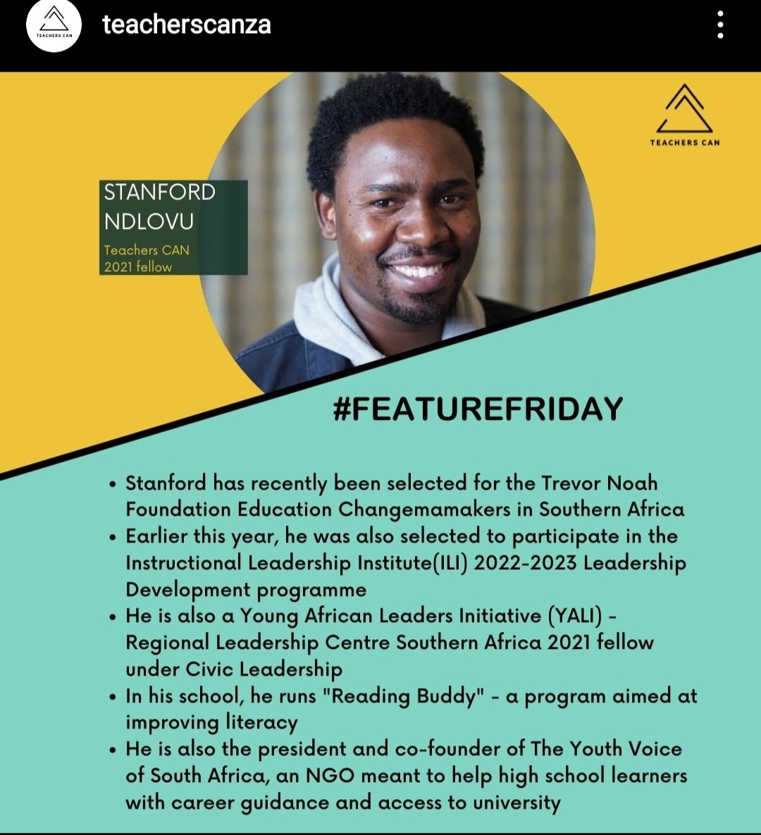 Thanks to <a href="/TeachersCANza/">Teachers CAN</a> for echoing
my voice. #leadership #teaching #YALI #trevornoah