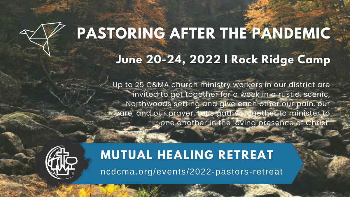 ncdcma's tweet photo. Up to 25 church ministry workers are invited for a week to give each other our pain, our care, and our prayer. Click the link below for more information. #healing

https://t.co/BdHHbDrZP6 https://t.co/7EFgP4gP3p