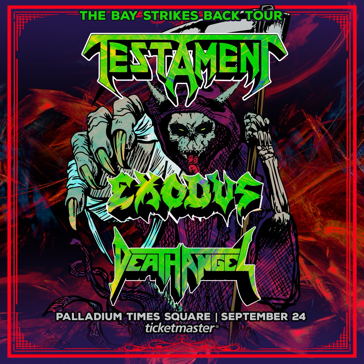 We’re stoked to add another show to our Fall leg of THE BAY STRIKES BACK tour dates! Join us on September 24th 2022 at THE PALLADIUM in Times Square, NY! Tickets on sale this Friday at 10 am local time! Will we see you there?! testamentlegions.com