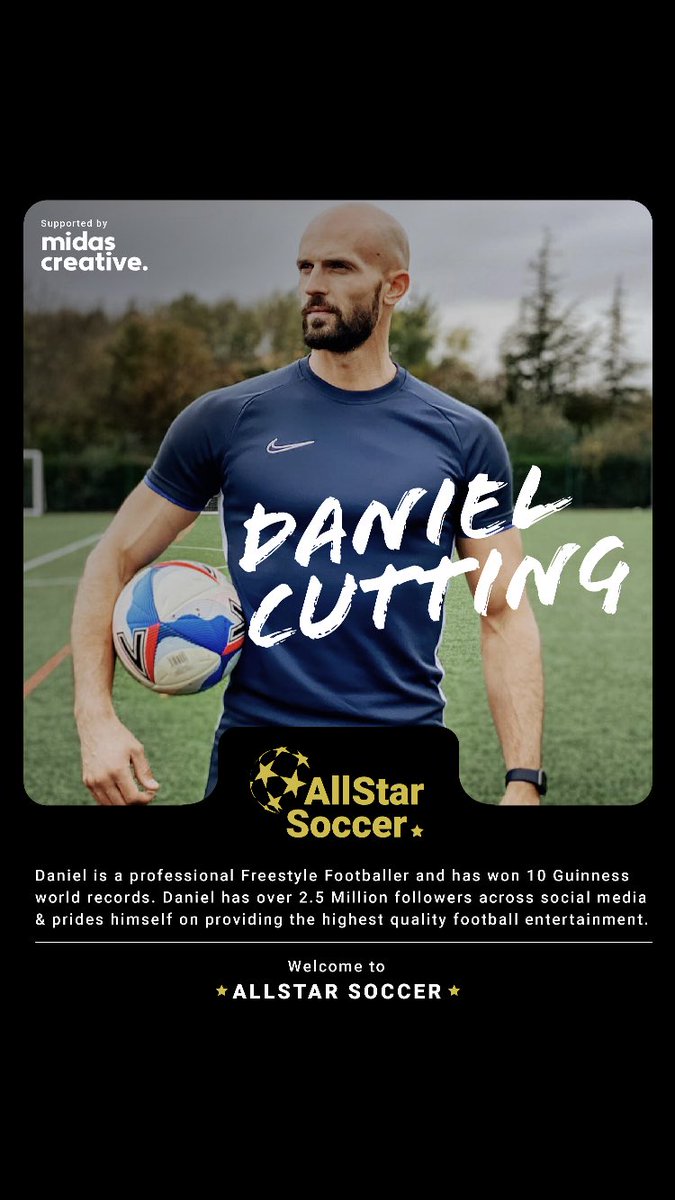 AllStar__Soccer's tweet photo. Can’t let the day pass us by without announcing player number 3 😏 

Delighted to Announce @dcfreestyle as a player for the match Sunday June 5th raising funds for CALM.

Brilliant to have him helping to raise funds.

Ticket Link in bio.

#charityfootball #ilkeston #Derbyshire https://t.co/mvb3qrNmmJ