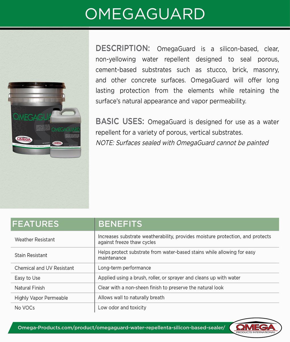 OmegaGuard helps protect substrates from water-based stains while allowing for easy maintenance.

#omegaproducts #abcs #omegaguard #admixes #bonders #cleaners #sealers #buildingmaterials #americanmade