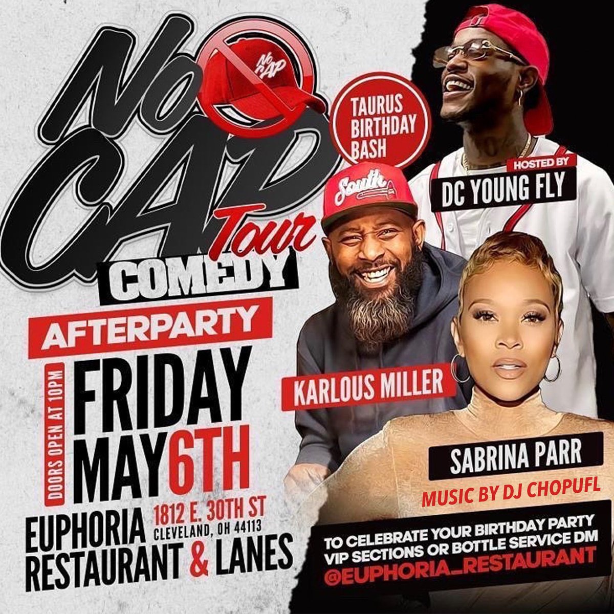 CHOPUFL's tweet photo. Im dj’n the No Cap Comedy Tour After Party tonight at Euphoria. Push Up for a vibe 🎬 https://t.co/xLB9RFKU7H