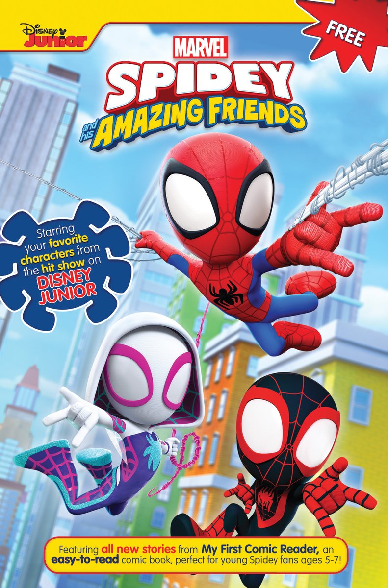 SpiderMan's tweet photo. It’s Spidey time! When you stop by your local comic shop tomorrow, pick up the new 'Spidey and his Amazing Friends Free Comic', perfect for kids! 🕸️ Find your local store now: https://t.co/0WOSUzPNq2 https://t.co/EaopRIYALg