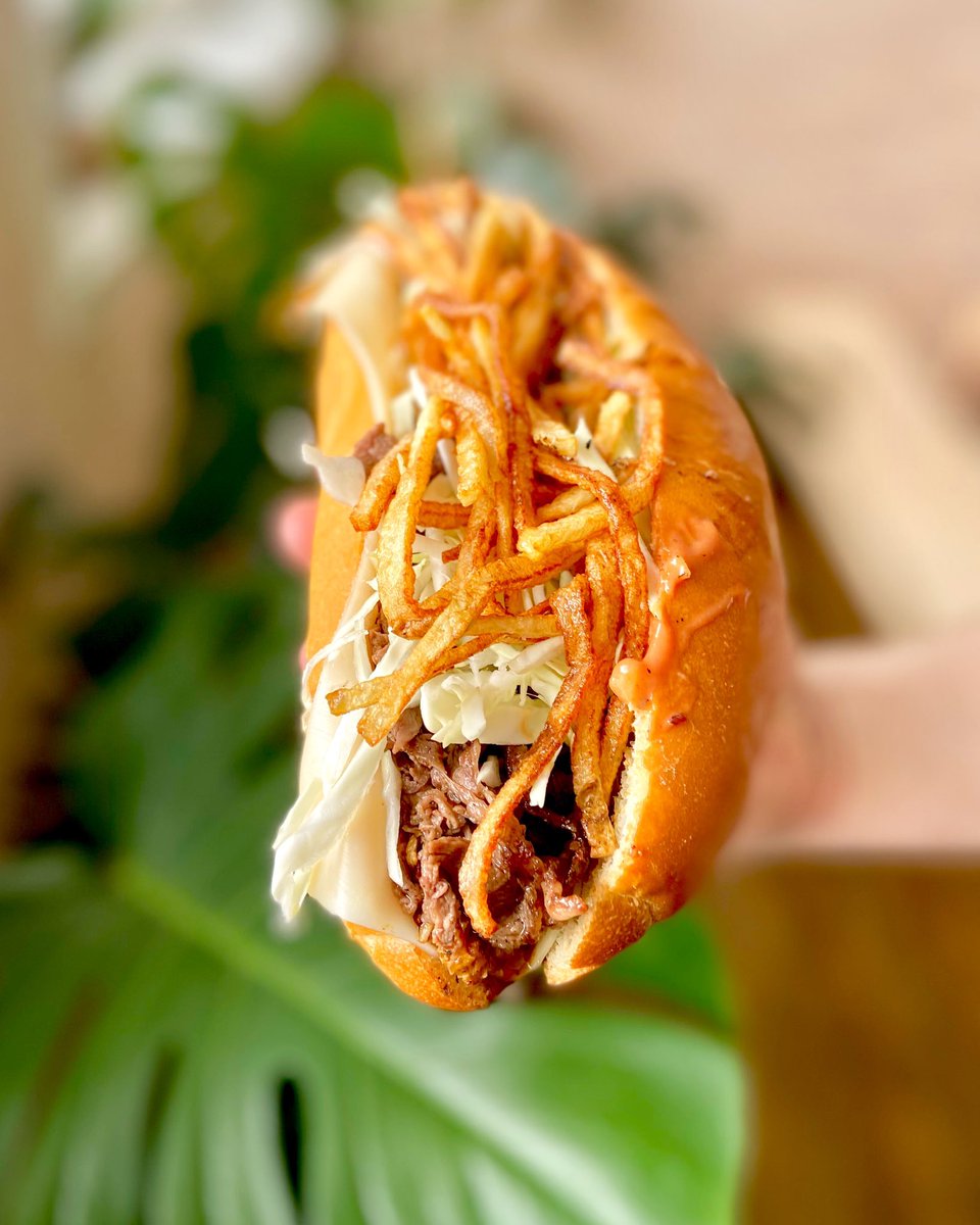 SPECIAL 
Tripleta Sandwich:
pork al pastor, shaved ribeye, chicken tinga, Swiss cheese, shredded cabbage, pickled jalapeño, crispy potato sticks, pineapple &amp; pepper ketchup, on a Stone Mill hoagie roll, and served with fries.