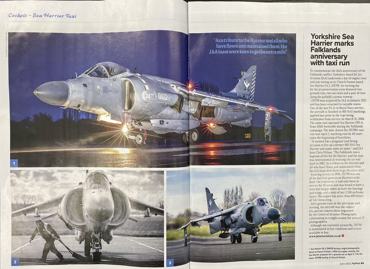 JetArtAviation's tweet photo. Lovely bit of coverage in the latest issue of Flypast Magazine for our Sea Harrier Falklands 40th Anniversary ground runs, taxi test and photo shoot with The Centre of Aviation Photography @COAPhoto

Thanks @FlyPastMag 👍🏻🇬🇧😊 ✈️ 

Quality 😎

 #Falklands40 #Falklands #SHAR https://t.co/B8SxDW3ecb