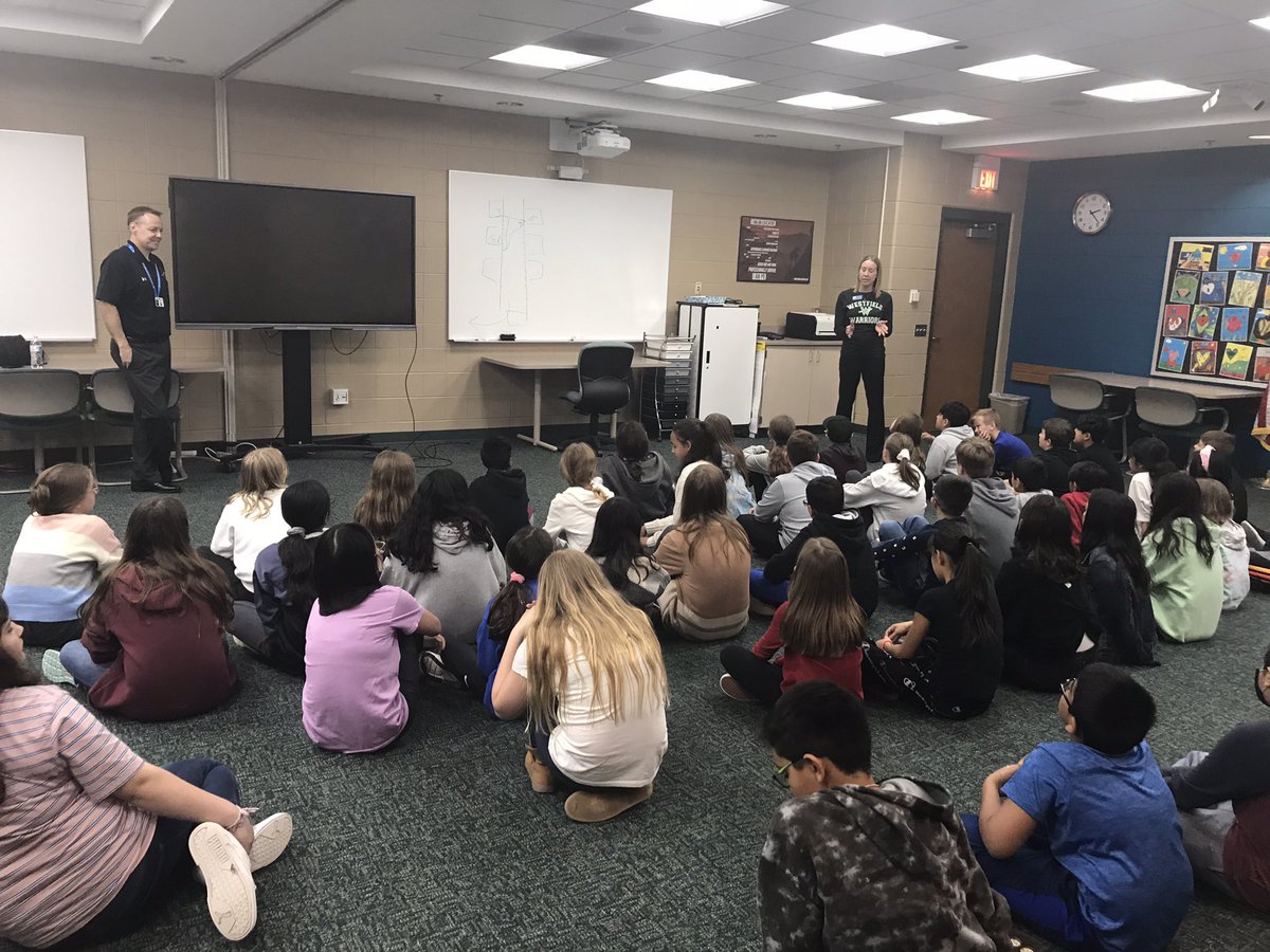 5th grade students are spending some time with the principal &amp; assistant principal from Westfield learning all about Westfield Middle School. <a href="/D13Warriors/">Westfield School</a> #LeadLikeAWarrior