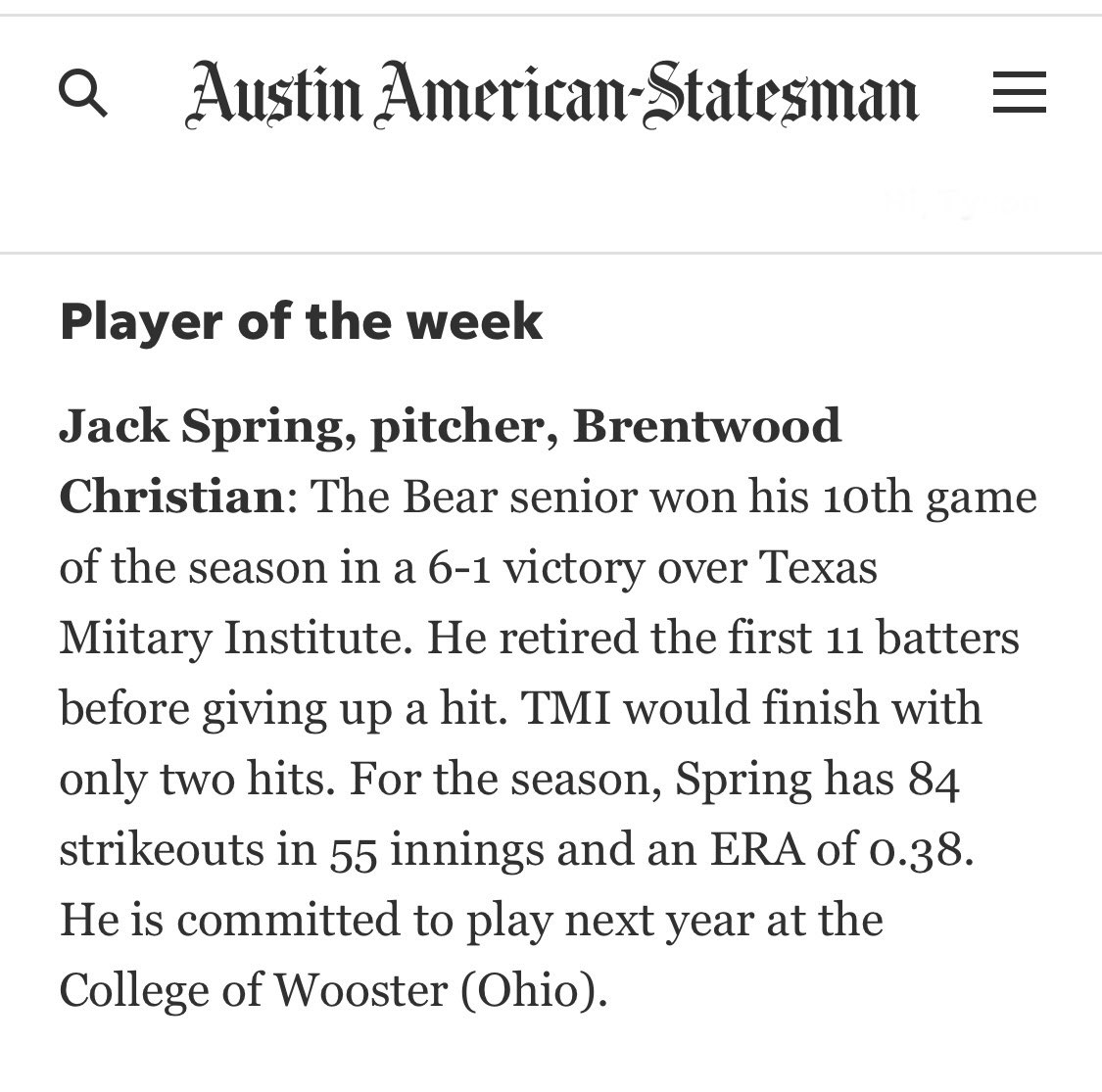 Bears in the news 📰 
Jack Spring = <a href="/statesman/">Austin Statesman</a> Player of the week.  Congrats @jack_kiyoshi !
