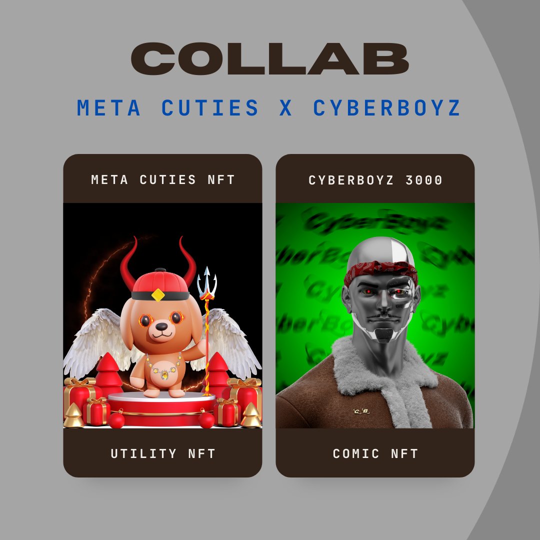 ✨ Meta Cuties  X CyberBoyz 3000 ✨ 

🎁 5x CyberBoyz 3000 Comic FREE MINT RL 🎉
🎁 10x Meta Cuties WL Spots🎉
🥇 1x Meta Cuties FREE MINT 🎉

1️⃣Must Follow <a href="/MetaCutiesNFT/">Meta Cuties (FREE MINT) 🔱</a> and <a href="/cyberboyz3000/">CYBERBOYZ 3000</a> 
2️⃣Like, Retweet, and Tag 3 friends

Winners in 48hrs🎉

#NFTGiveaway #Metaverse #NFTs