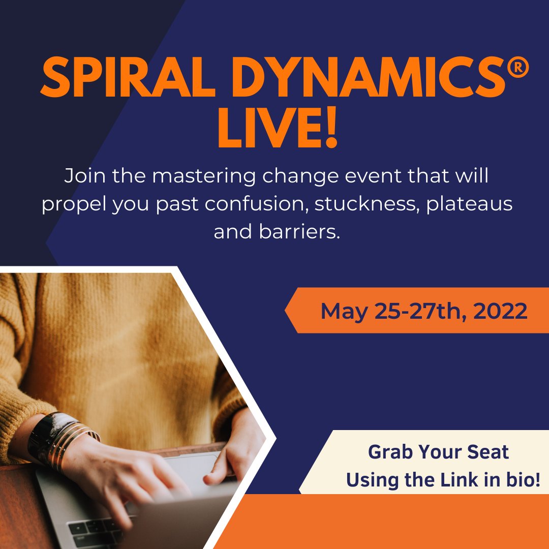 Be an agent of change with the confidence to work with client stuckness.

When you join the SPIRAL DYNAMICS Live event, we provide you with important tools, strategies, and insights into how top coaches support their clients.

Register Now! spiraldynamics.org/spiral-dynamic…
#SpiralDynamics