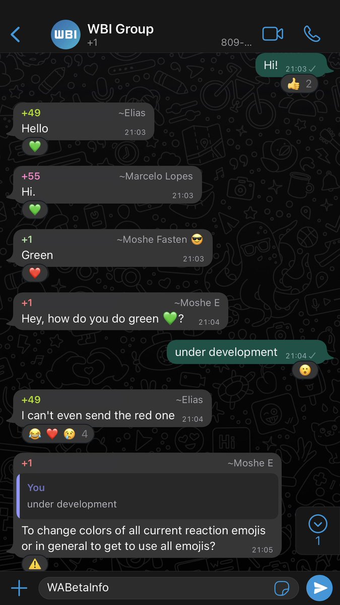 WABetaInfo's tweet photo. WhatsApp is releasing the ability to react to messages to more users today. We're already waiting for the next version of message reactions 💚 https://t.co/MKLRPFwofo