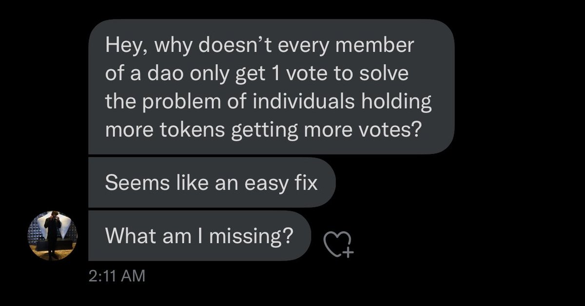 BlackFlagDAO's tweet photo. thoughts from our dm’s.

did man’s just solve governance? or is he missing something major? 

discuss below. https://t.co/5Bm0DhiEib