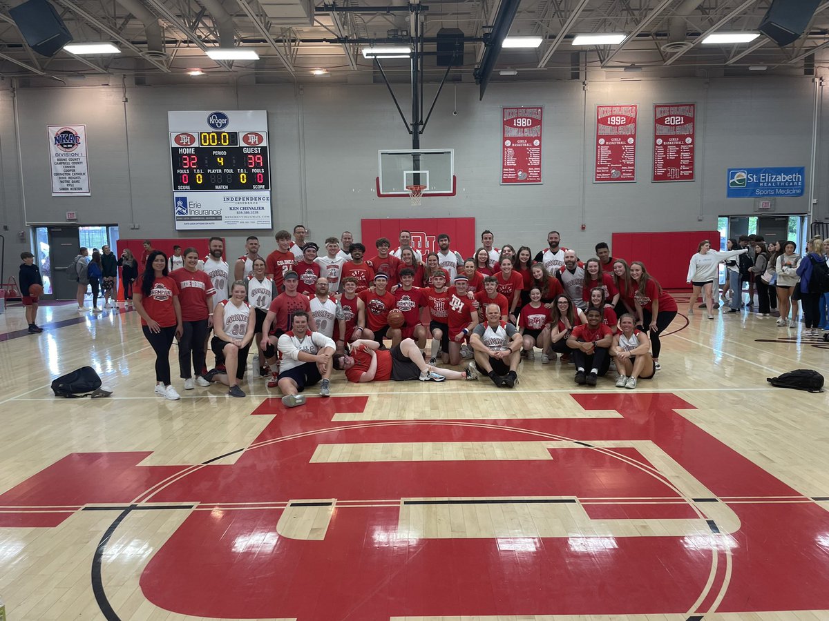 We brought it back with style. First Senior vs Faculty bball game since 2019. The DREAM TEAM of 2022 took this one. We may be old, but we still got them skills. #scoreboard #oldiesbutgoodies #myheartishappy #lovebeingacolonel <a href="/DixieHeightsHS/">Dixie Heights High School</a>