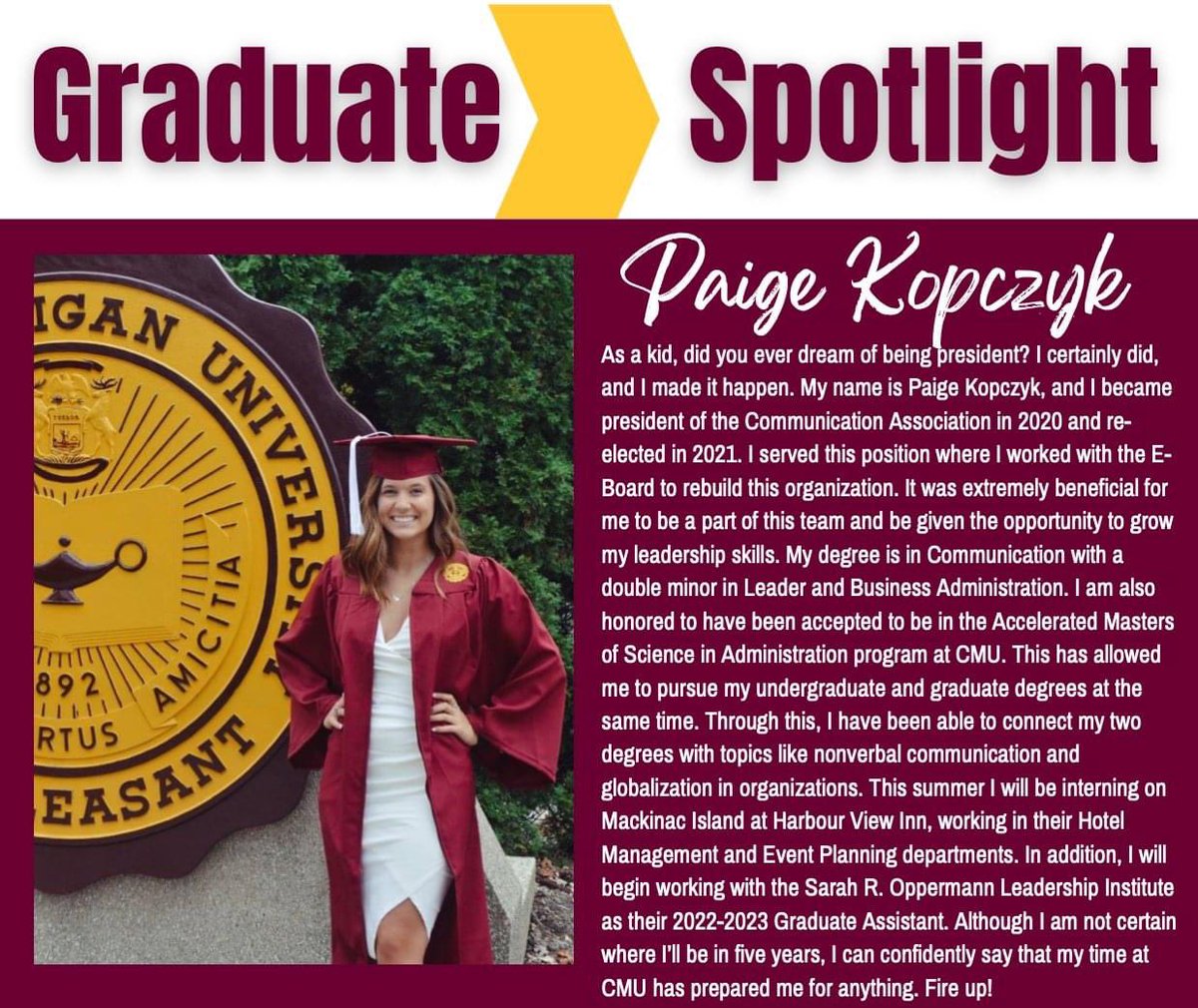 cmichcom's tweet photo. Graduation is this weekend and we’re celebrating our seniors!

Congrats Jenna, Nia, Paige, and D’Yon!

🎓🔥🆙

#graduation #graduation2022 #fireupchips #fireupforever https://t.co/H4w2H5ezIs