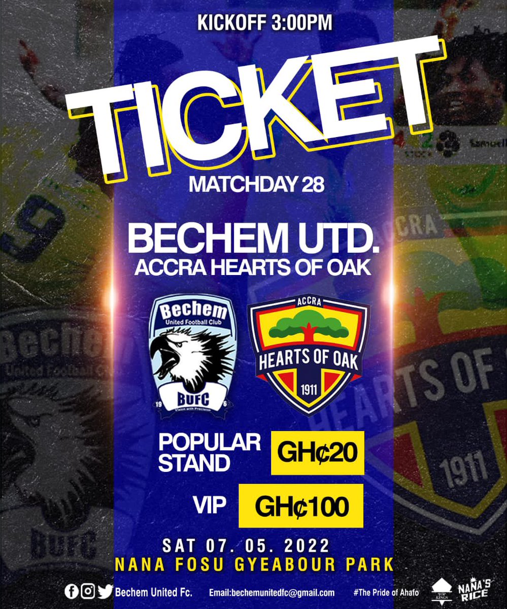 BechemUnitedFC's tweet photo. ๐Rates for tomorrow's game.
Let's come and cheer the Hunters to victory ๐ฅ๐ช๐ผ ๐ฆ
๐๐๐ - ๐๐ก๐ ๐๐๐
๐๐ค๐ฅ๐ช๐ก๐๐ง ๐๐ฉ๐๐ฃ๐ - ๐๐ก๐ ๐๐
#BUFC
#TheHunters
#GPLMatchDay28 https://t.co/JvYedklRYL