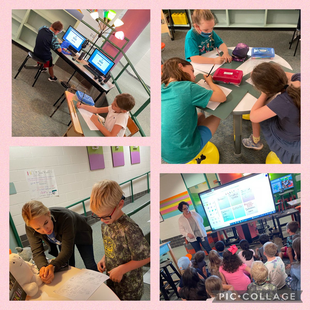 Fabin4th's tweet photo. There’s nothing sweeter than Fridays in the library. Big shoutout to @SFELibrary1 and @Mrs_Sosnik for helping us design our first graphic novels!💗📚🙀 #sfesharks #lovemytribe #readthinkWRITE https://t.co/60EchEprxP