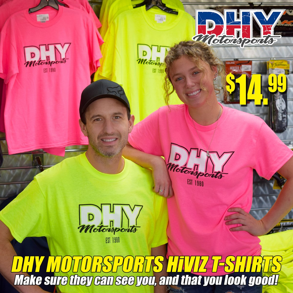 DHYNJ's tweet photo. Check them out! #DHYMotorsports #HiViz T-Shirts have arrived just in time for the riding season. HiViz colors ensure that you can be seen, with DHY branding that makes you look good! They come in all the regular sizes, Stop by and see them at the #PartsCounter. https://t.co/TMlAekdf0Z