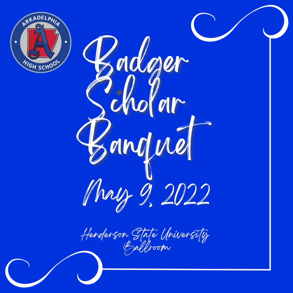 AHS_News's tweet photo. Reminder: The Badger Scholar Banquet is Monday, May 9, at the HSU Garrison Center. Doors open at 5:00pm; food service begins at 5:30 p.m.  Guest check-in will be using student names. We are at capacity, please bring only the people for whom you have reserved seats. https://t.co/pjHCsrwm87