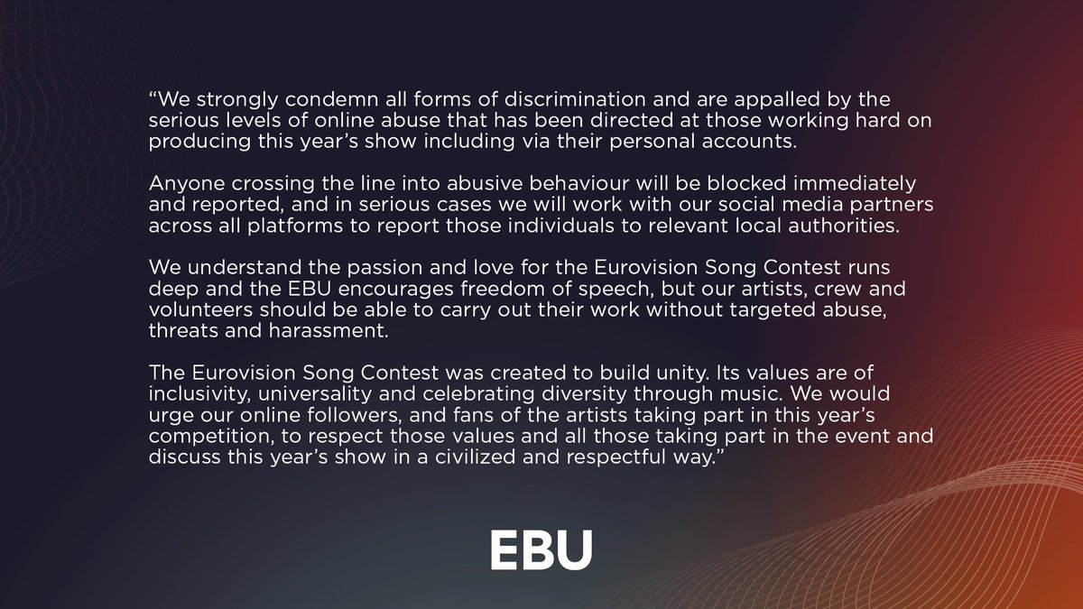 Esc2022Turin's tweet photo. Really ABSURD that this year the situation is so bad that EBU needed to do this statement!
Thanks to the hosting of #Eurovision2022 in Italy we're conscious that racism &amp; prejudice're not over,also inside Europe
U're not able to enjoy all the beauty

#escita #Eurovision #esc2022 https://t.co/hpjRWANIAB