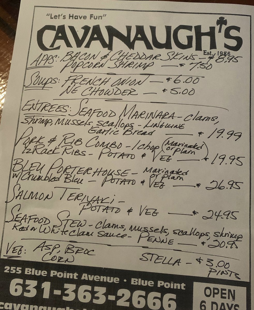 CavanaughsPub's tweet photo. Friday dinner specials, serving Dinner, Appetizers & TO GOβS, kitchen open till 9:30pm. Place your Kentucky Derby bets today, advanced wagering today. #cavanaughs #otb #HorseRacing #kentuckyderby #Suffolkofftrackbetting #irishpub #bayport #cavs #bpfd https://t.co/00gMiofj5M