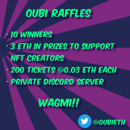 MavkeEth's tweet photo. 🚀  Wanna sell your #NFT? 

🥳 Don't miss the first @OubiEth RAFFLE 

🏆 The prize: They'll buy your art ! 

🎖 10 winners 

💰 3 ETH in prizes 

🎁  200 spots available @0.03 ETH each 

🔥 Spot includes 1 promotional tweet of your collection 

❤ Wanna participate? Send us a DM https://t.co/zkqL2Smk58