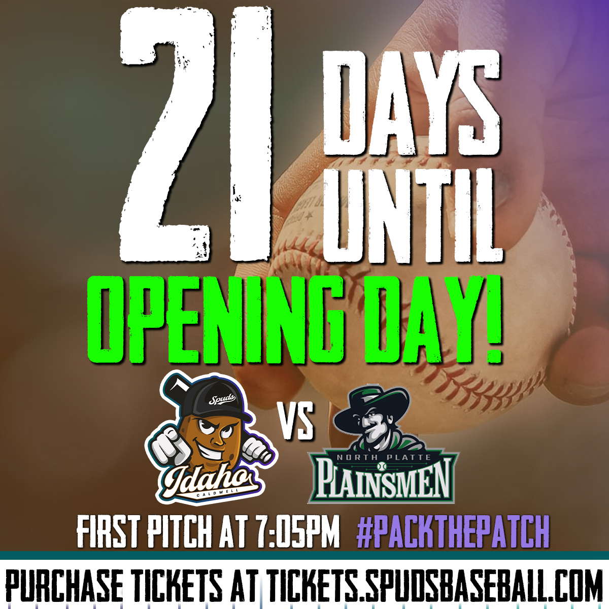 spudsbaseball's tweet photo. 21 Days until TaterTown is back!
Spuds home opener is May 27th at 7pm, get your tickets at https://t.co/W23cHRR9Pg
#tatertown #gospuds #packthepatch https://t.co/1d4vkabvDC