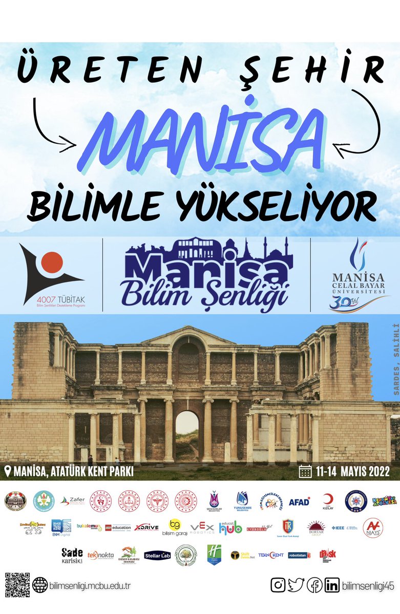 TUBİTAK 4007 Manisa Bilim Şenliği 11-14 Mayıs tarihlerinde Manisa Atatürk Kent Parkı’nda...
<a href="/ManisaValiligi/">Manisa Valiliği</a> <a href="/bilimsenligi45/">Manisa Bilim Şenliği</a> <a href="/manisabsb/">Manisa Büyükşehir Belediyesi</a> <a href="/bayaredutr/">X</a>