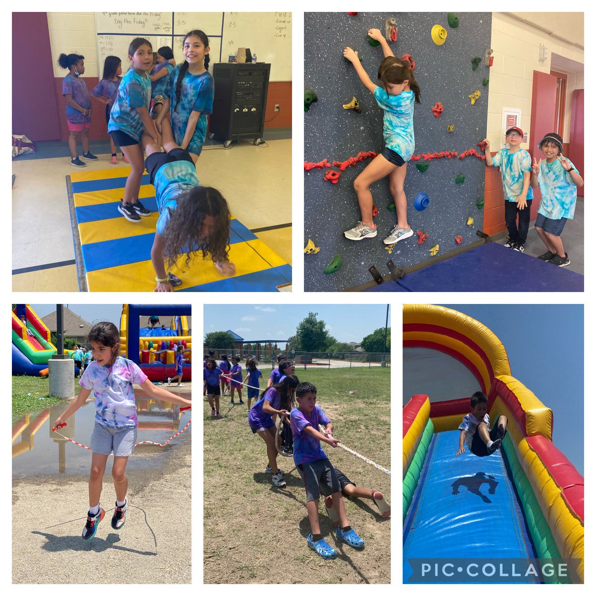 magicalmrsgill's tweet photo. It’s field day, y’all! See the @3rdRangers in action! So glad we were able to tie-dye together, I love my team 💙 @NISDHenderson https://t.co/YgeOpZ4ufY