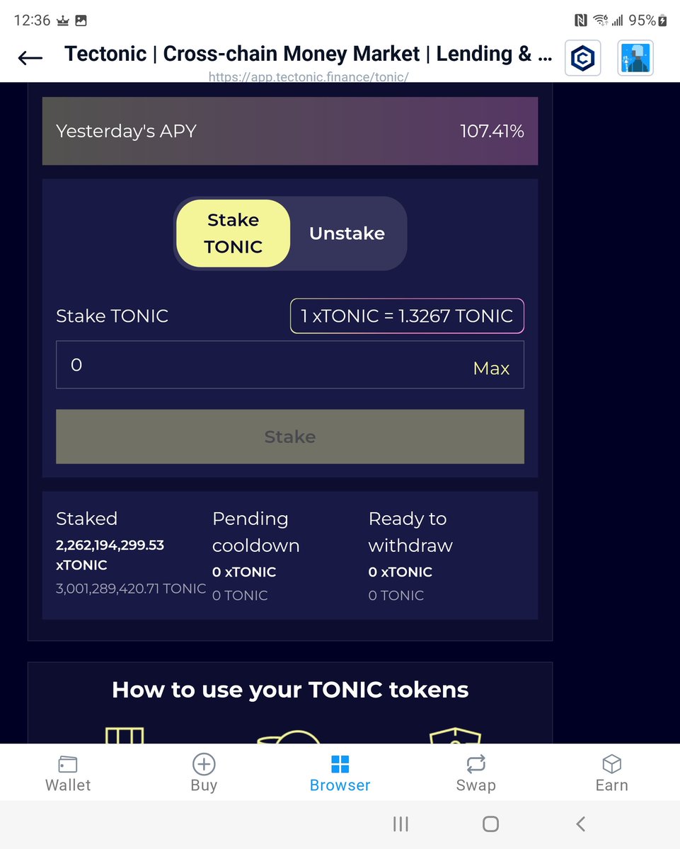 Nice APY and just like that part of the 3billy club... $tonic,#tectonic,#defiyield,#crytpolending,#defi,#tothemoon