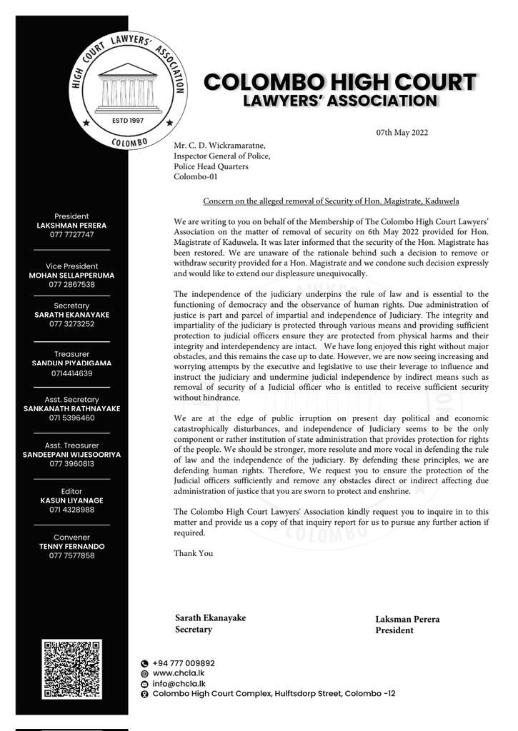 Colombo High Court Lawyers' Association tweet media