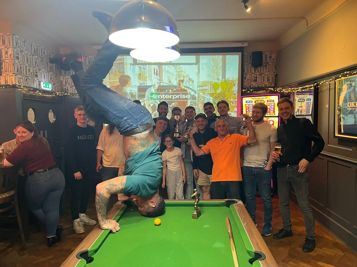 Wicormillfc's tweet photo. End of season night out. Finally been given the league trophy and still a game in the victory left for what could be a great double considering how we finished last season. Well done to all the boys roll on next season!! Up The Wicor!!! https://t.co/mF923yHfYK