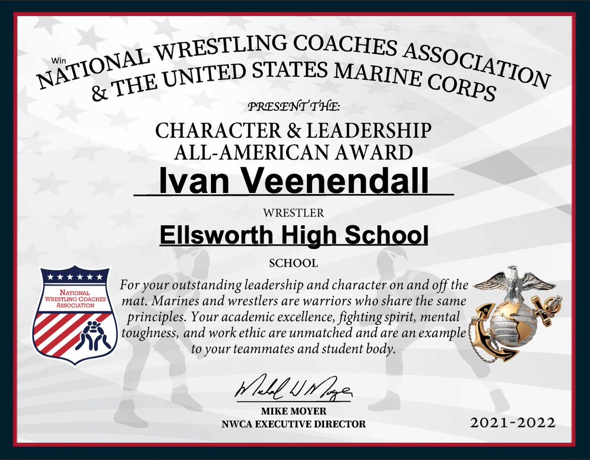 Congratulations to Ivan Veenendall for receiving the Character &amp; Leadership All-American Award!