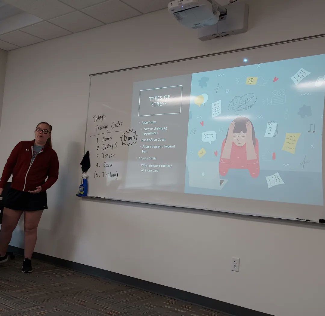 VCSUKHP's tweet photo. Peer teaching is on the roll! Students in HPER 206 Fundamentals of Teaching Health and Physical Education started their final peer teaching in Health Education. Topics covered today were Decision-Making skills, Stress Management, and Social Media.  #VCSU #vcsukhp https://t.co/HLIBCG8Xbr