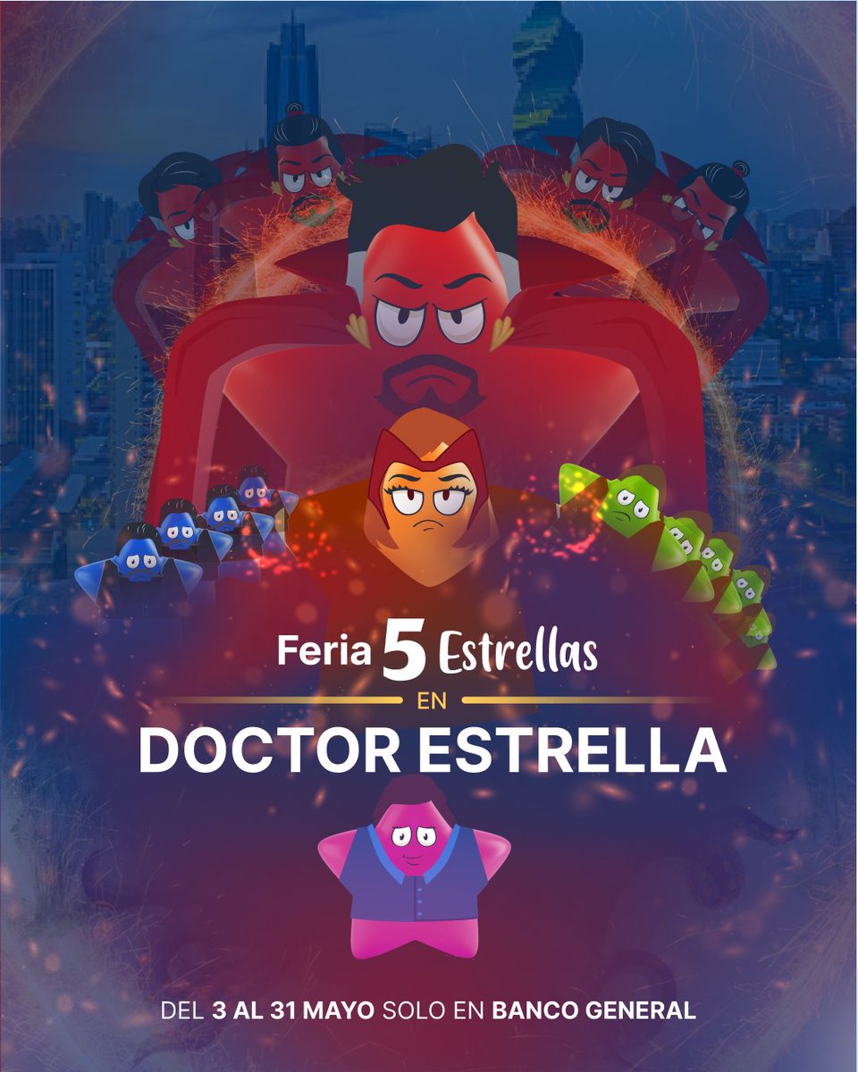 bancogeneral's tweet photo. 😅 Le pedimos a los diseñadores que hicieran la publicidad de la Feria 5 Estrellas lo más atractiva posible y basada en algún tema popular. 

Los diseñadores: “No se diga más” 💥 https://t.co/xuQCkV0mUL
