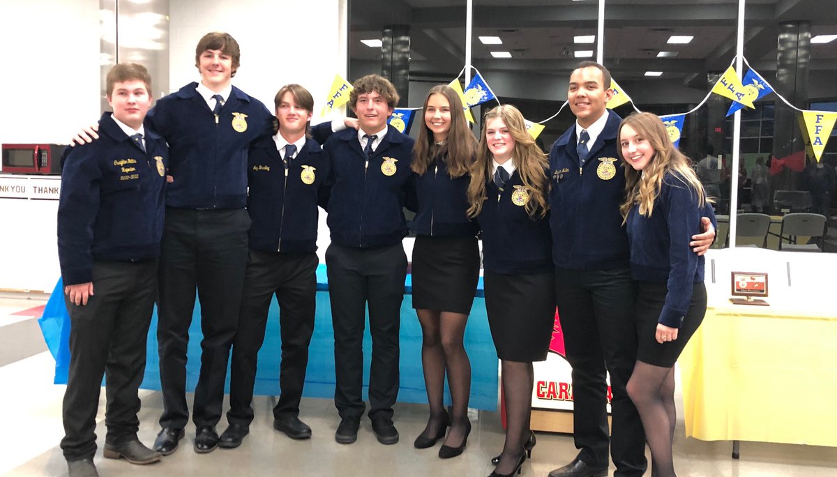 pottsboroffa's tweet photo. This Tuesday we welcomed our new
2022-2023 officer team. We are
excited for an amazing year!

Picture Description:

Eight people stand in front of table in
blue FFA jackets, five men in pants and
three women in skirts. https://t.co/xYAq66MRTr