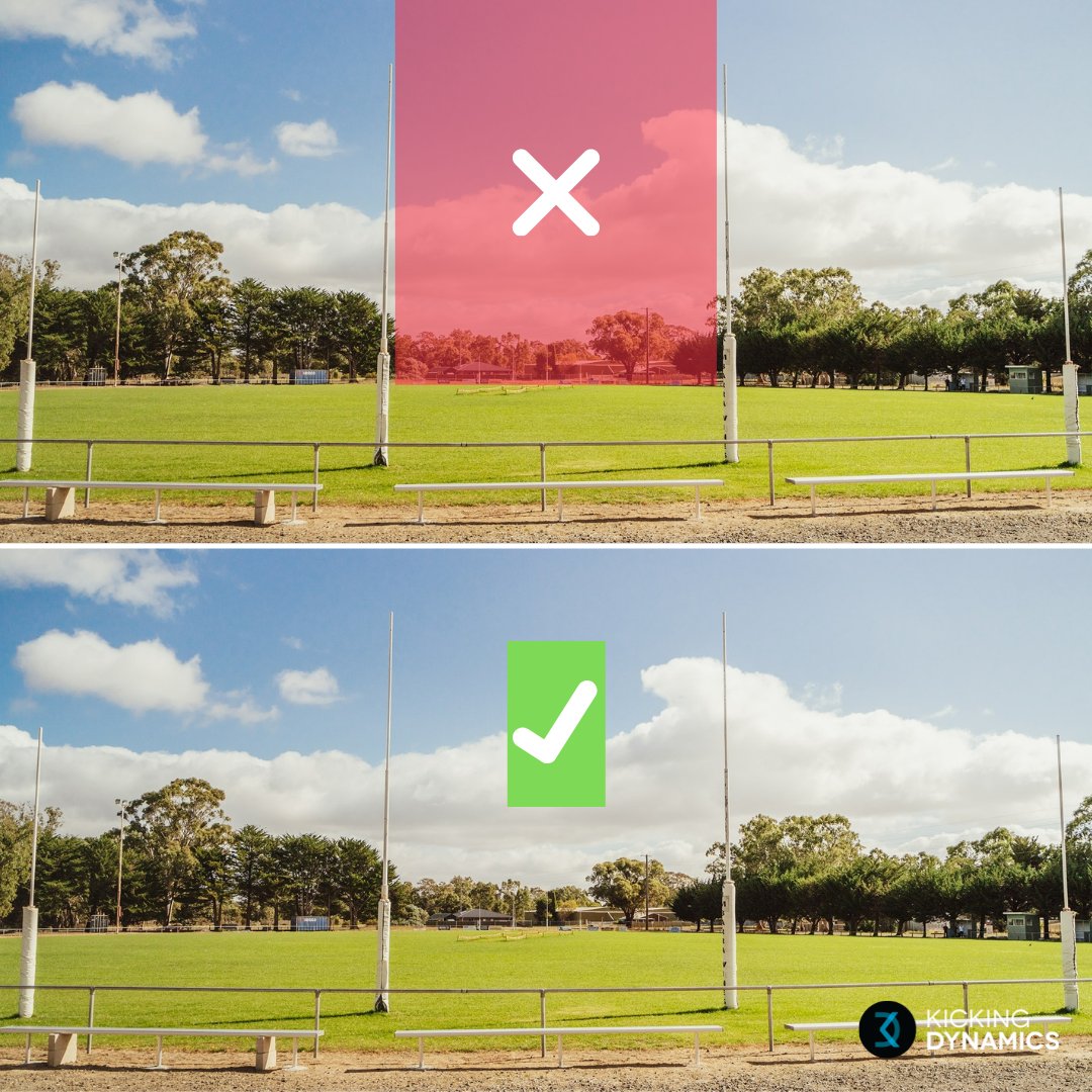 timschmidt36's tweet photo. 🎯 Aim small, miss small! 

🏉 You shouldn't be aiming for the whole goals. Pick a spot in the middle of the goals and kick through to that target. If you miss the intended target, you have a better chance of still kicking the goal. 

#afl #aflkicking #aflw #kickingdynamics https://t.co/hwFBwVY5Ck