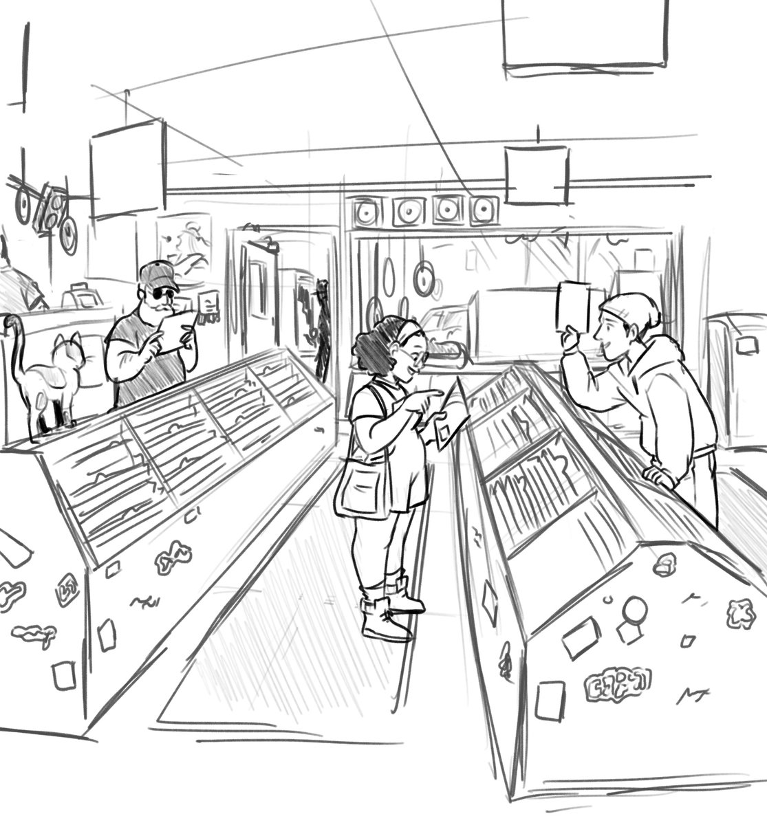 Free-handing a record store background for fun for some reason 
