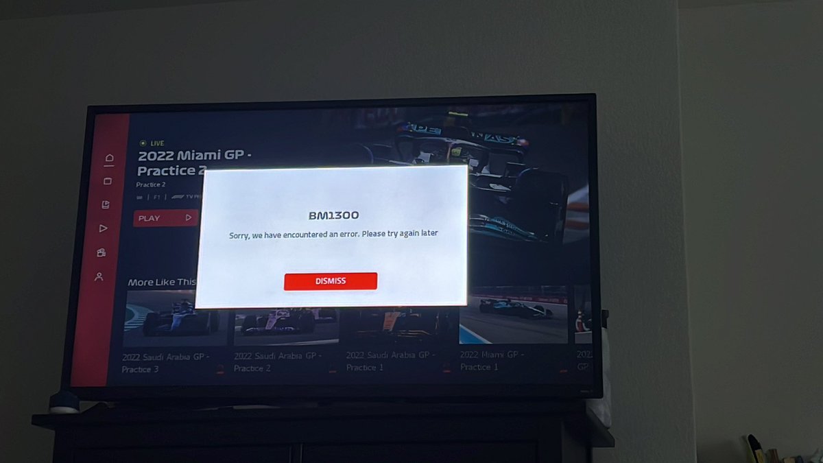 AlbertoGalvanR's tweet photo. @F1Help Hi! I am getting the BM1300 error few minutes on the live event. Is there any suggestions? https://t.co/2J4188h3fm